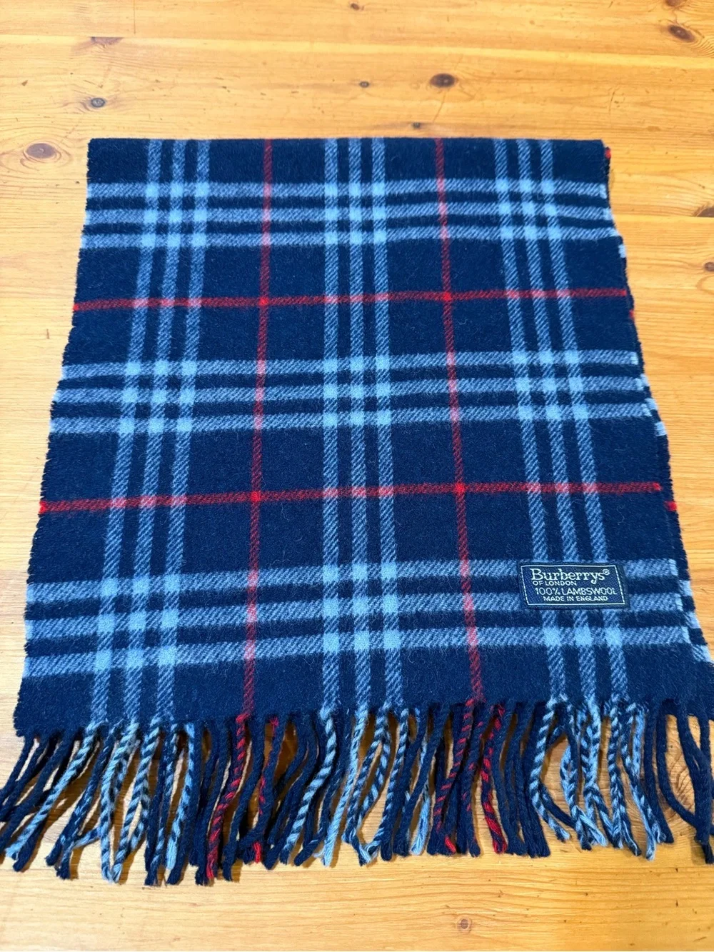 Vintage Burberrys of London Navy Check Lambswool Scarf Made in England Plaid